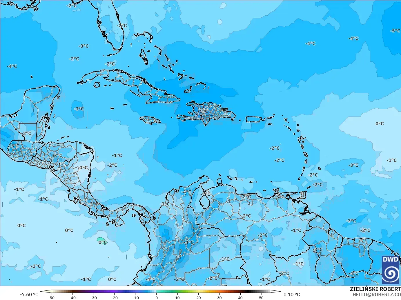ICON modelo - Caribe, Temperatura a 500 hPa