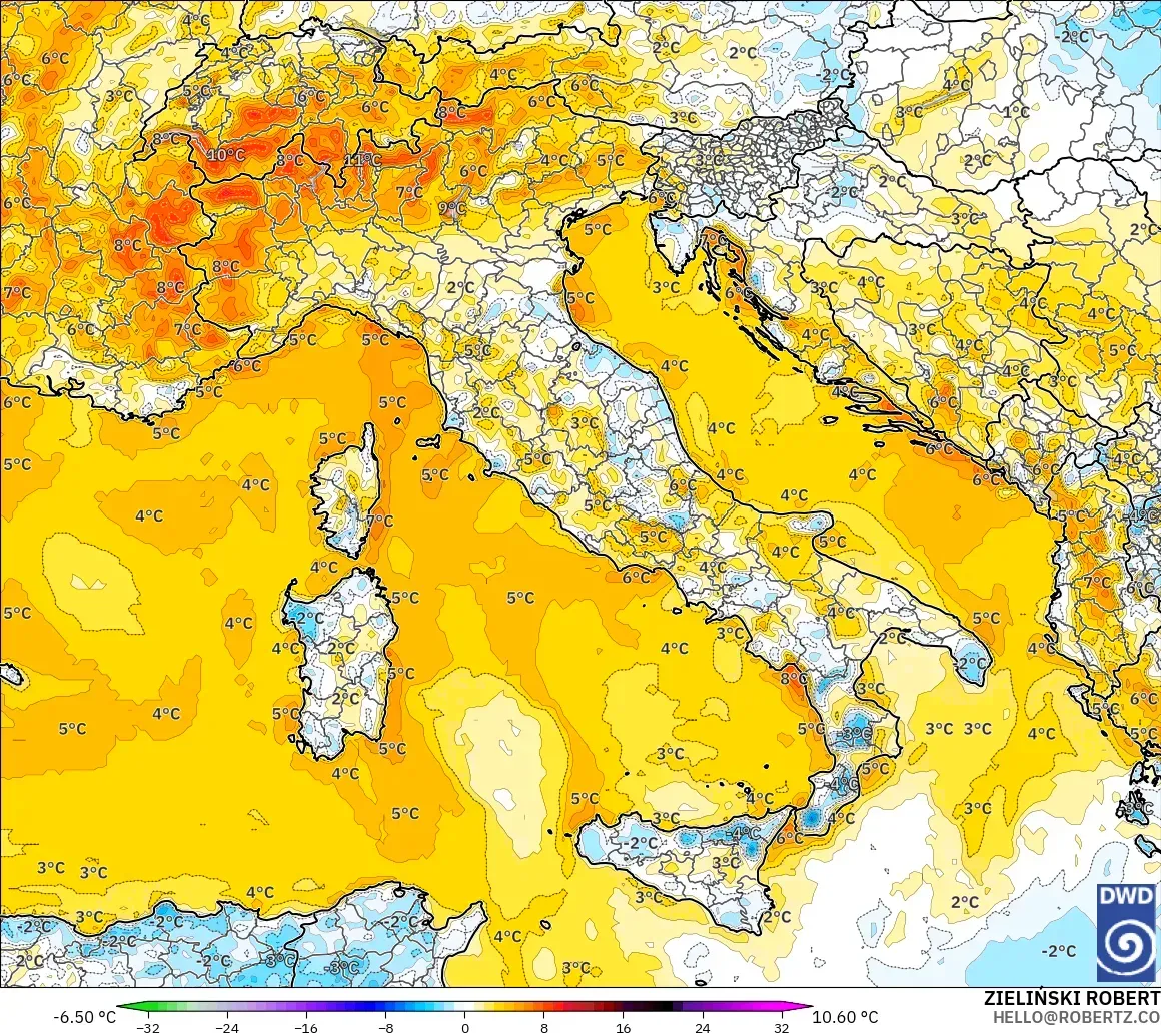 ICON modelo - Italia, Anomalía de temperatura a 2 m