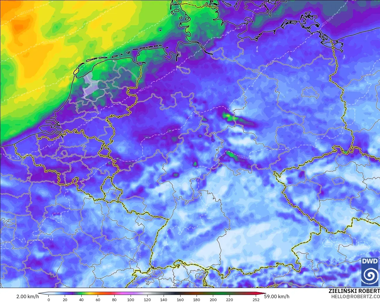 ICON modelo - Alemania, Ráfagas de viento