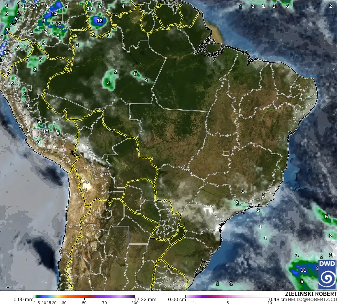 ICON modelo - Brasil, Precipitación, nubes y presión