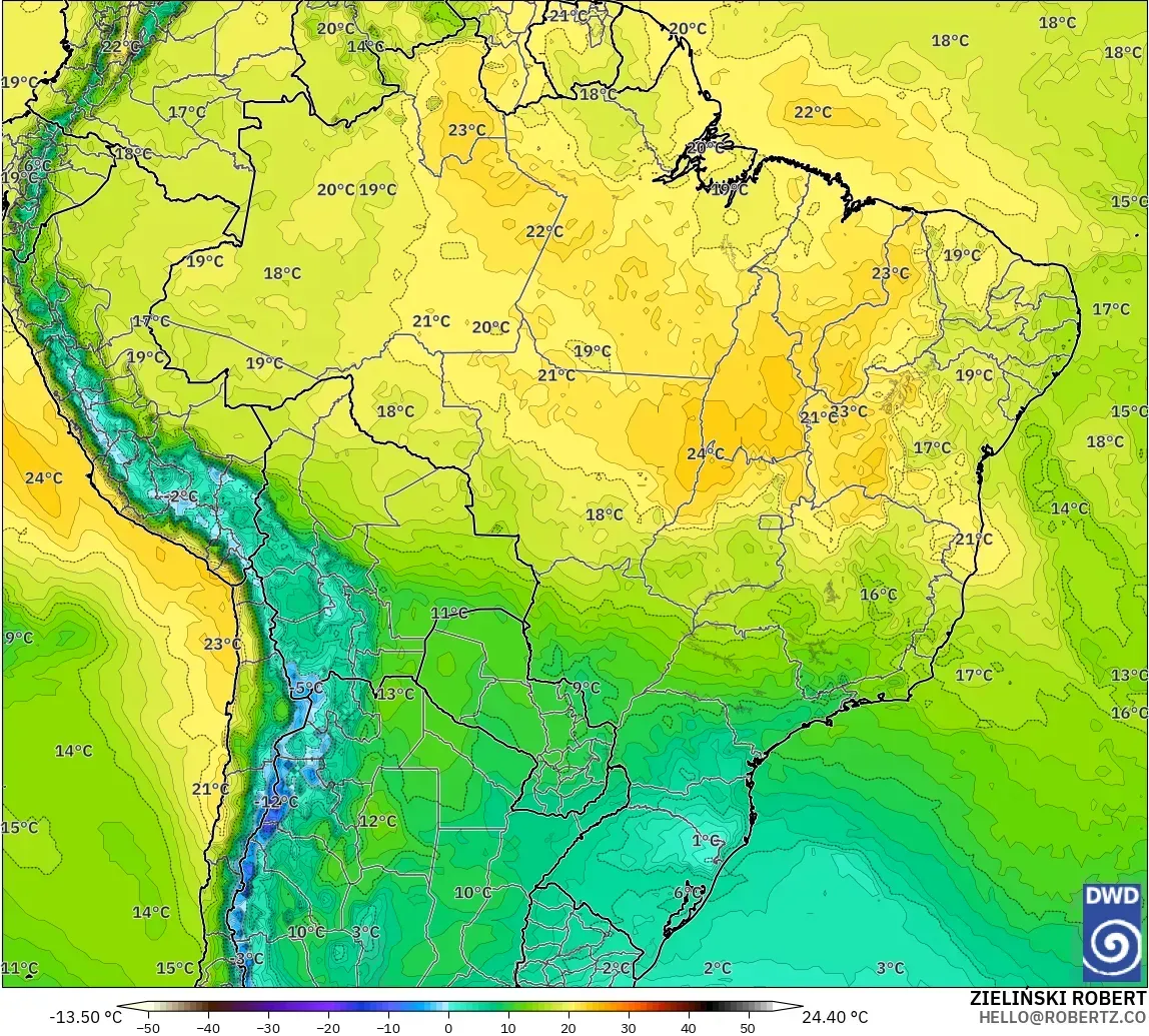 ICON modelo - Brasil, Temperatura a 850 hPa