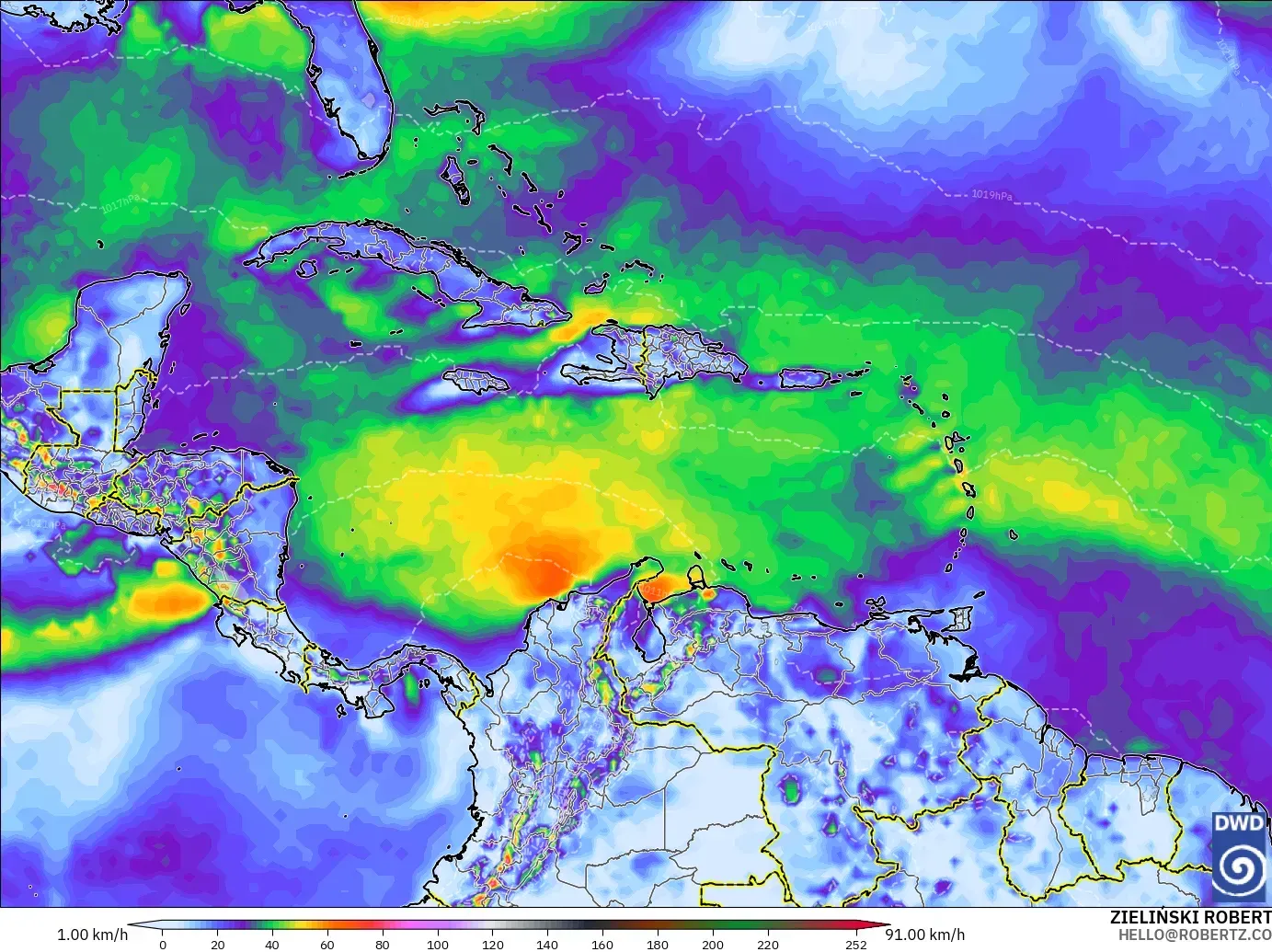 ICON modelo - Caribe, Ráfagas de Viento Máximas