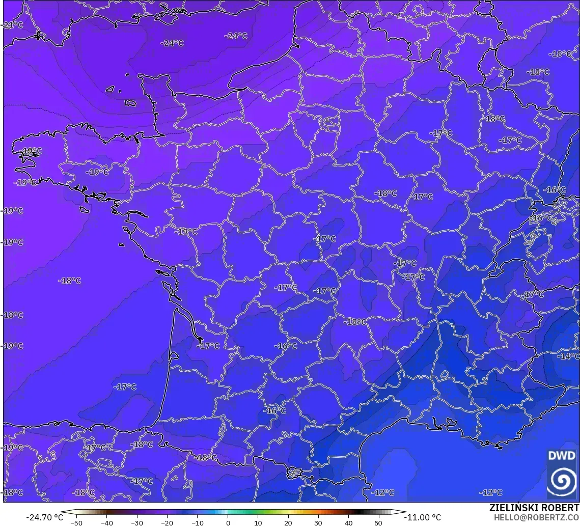 ICON modelo - Francia, Temperatura a 500 hPa