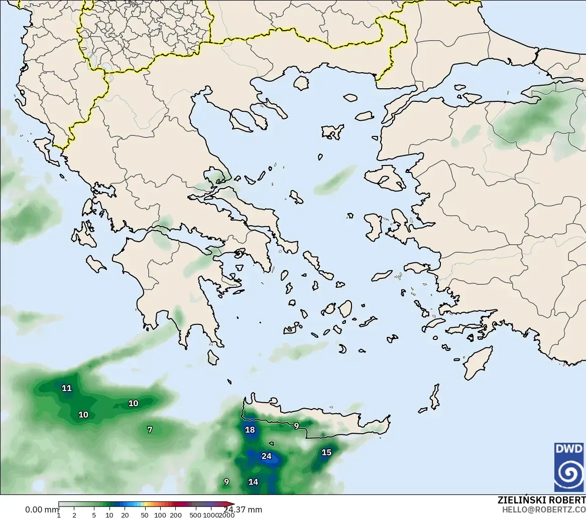 ICON modelo - Grecia, Acumulación de precipitación
