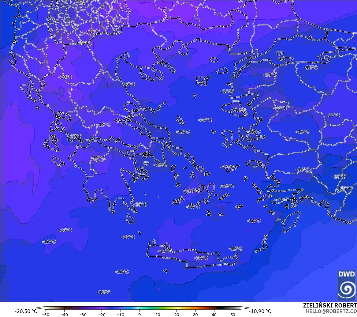 ICON modelo - Grecia, Temperatura a 500 hPa