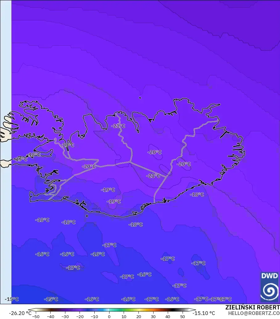 ICON modelo - Islandia, Temperatura a 500 hPa