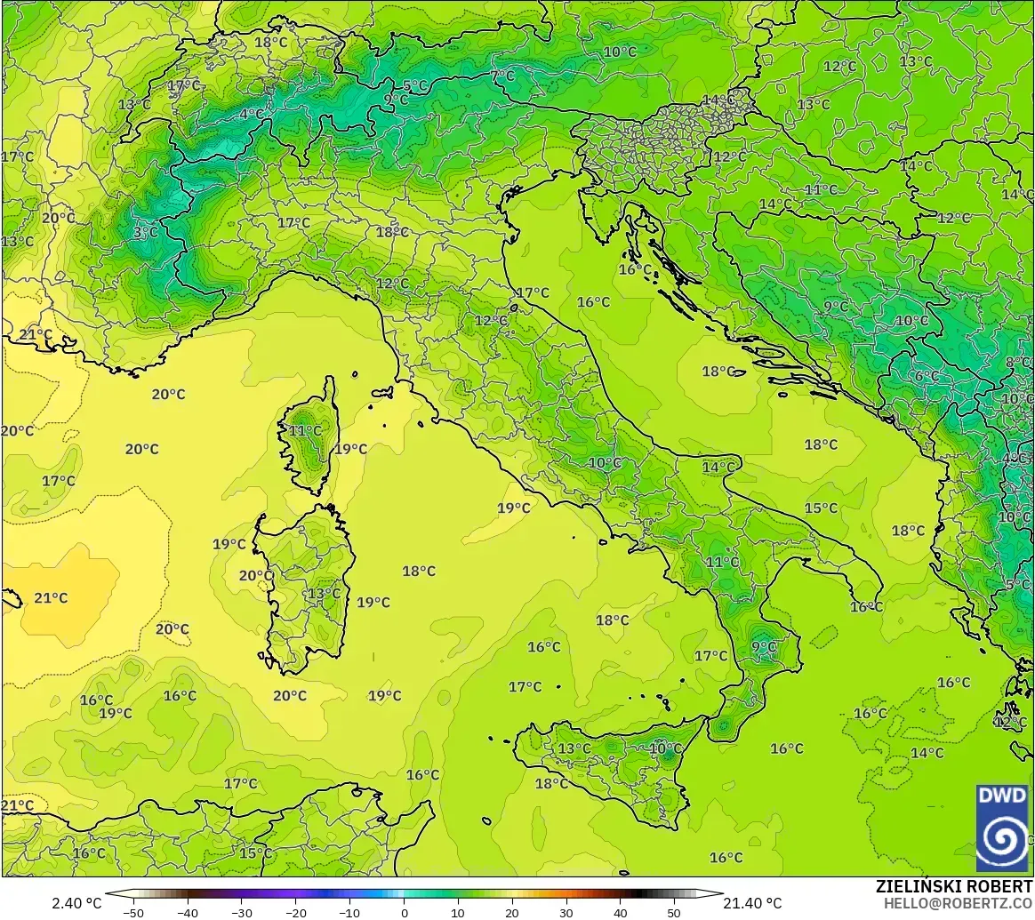 ICON modelo - Italia, Temperatura a 850 hPa