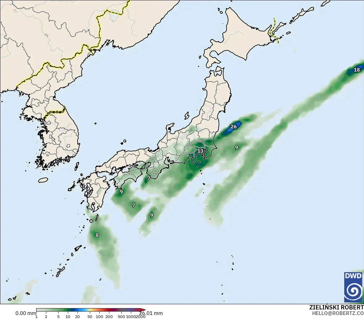 ICON modelo - Japón, Acumulación de precipitación
