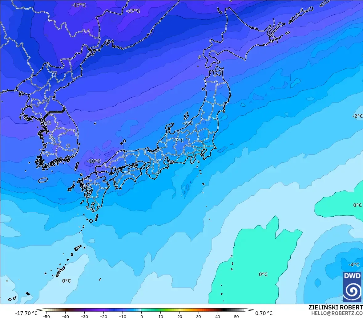ICON modelo - Japón, Temperatura a 500 hPa