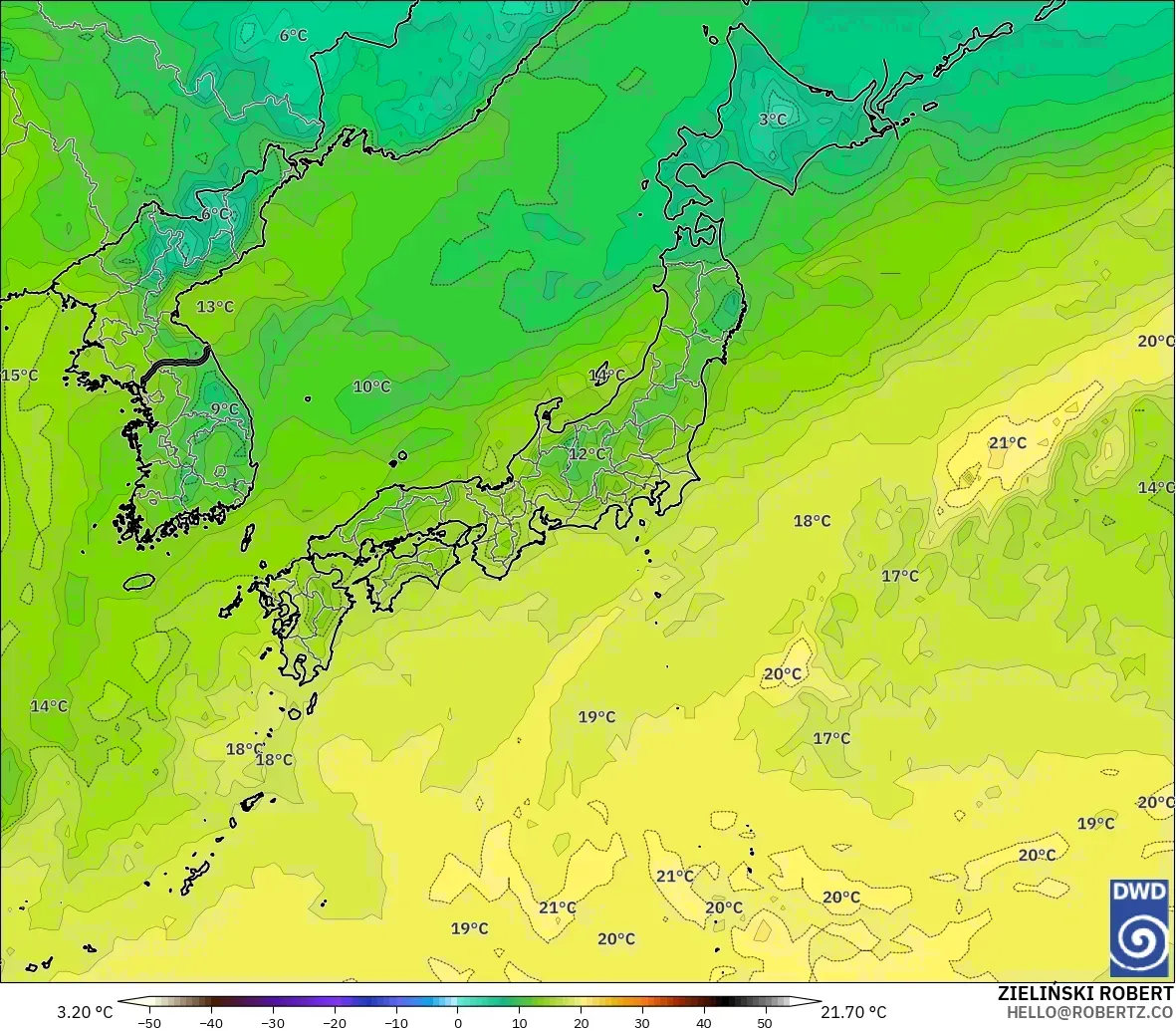 ICON modelo - Japón, Temperatura a 850 hPa