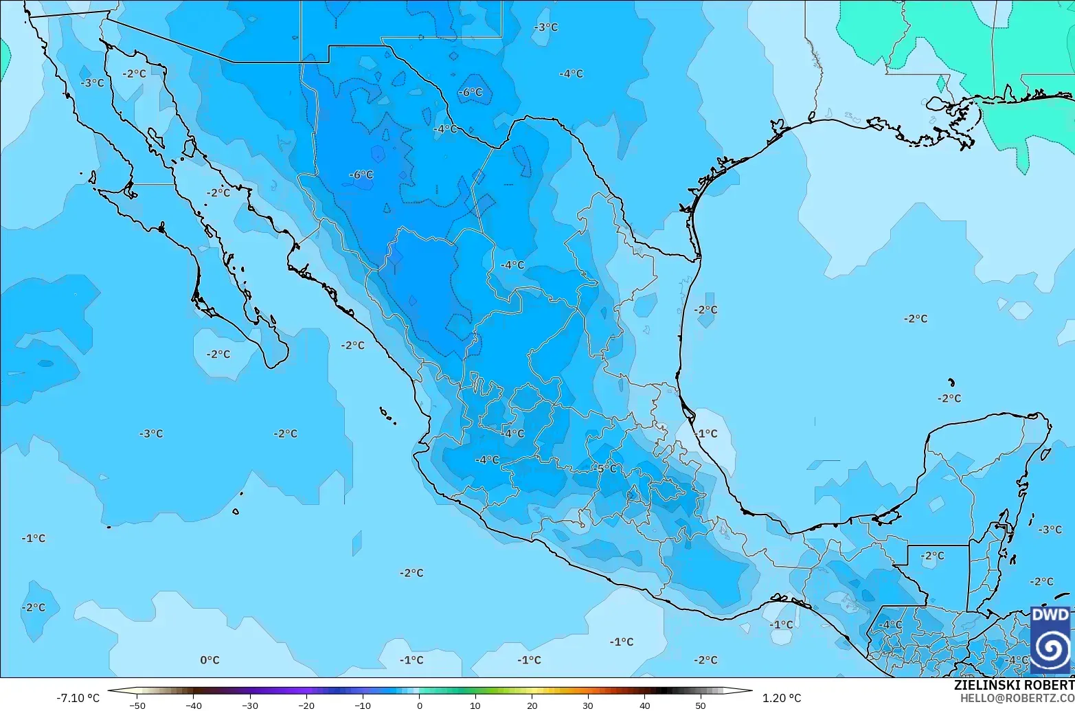 ICON modelo - México, Temperatura a 500 hPa