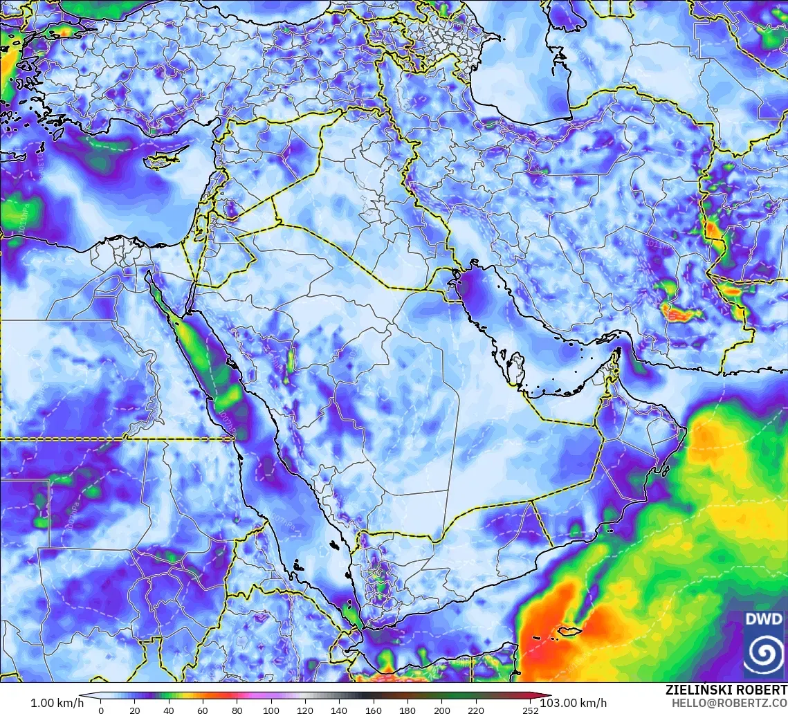 ICON modelo - Oriente Medio, Ráfagas de viento