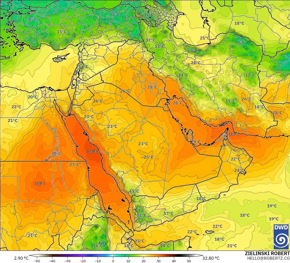 ICON modelo - Oriente Medio, Temperatura a 850 hPa