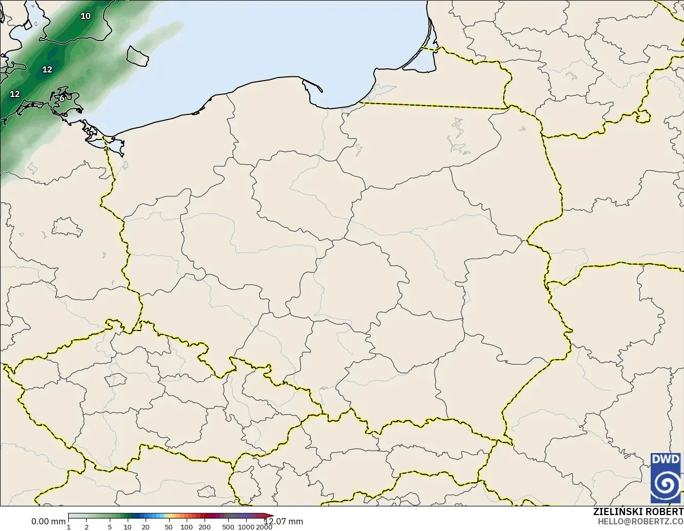 ICON modelo - Polonia, Acumulación de precipitación