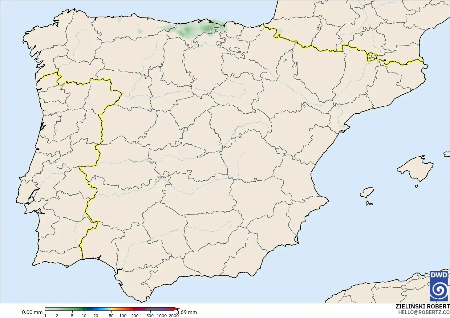 ICON modelo - España, Acumulación de precipitación