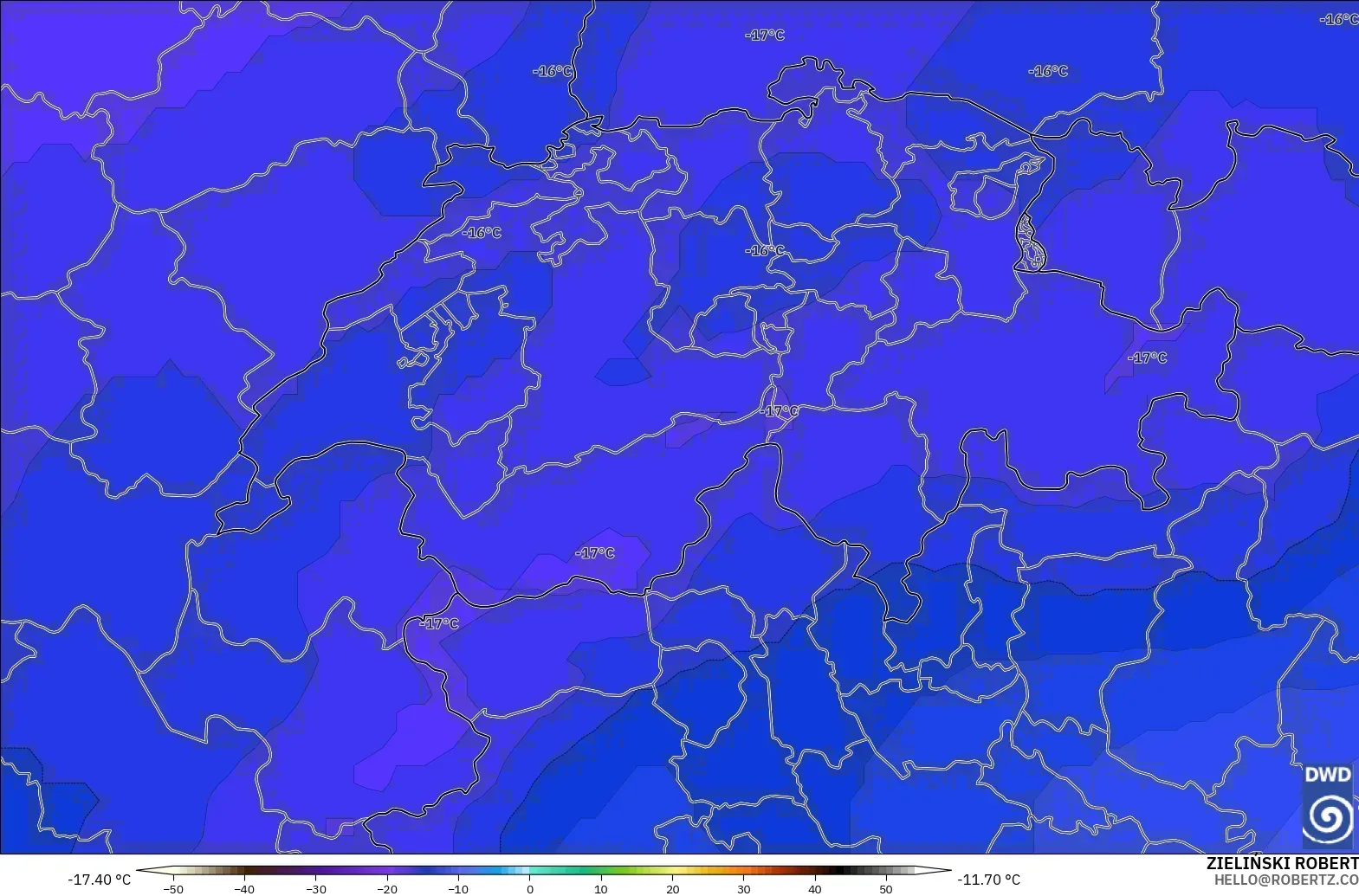 ICON modelo - Suiza, Temperatura a 500 hPa