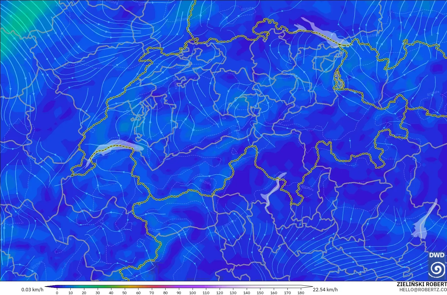 ICON modelo - Suiza, Viento a 10 m