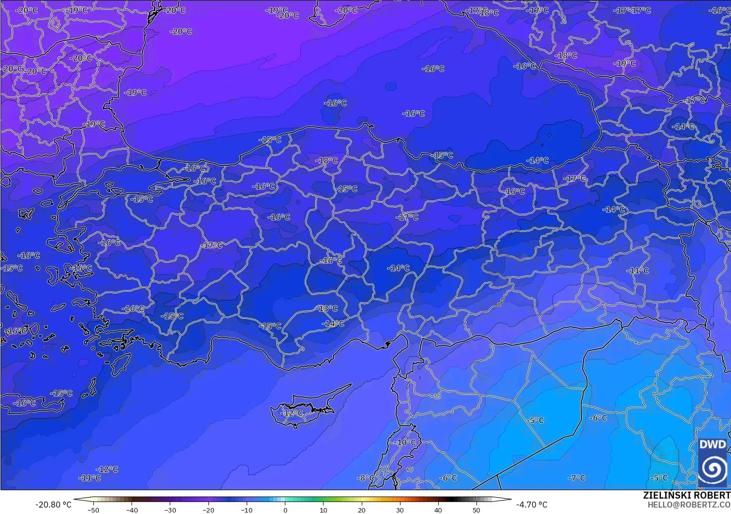 ICON modelo - Turquía, Temperatura a 500 hPa