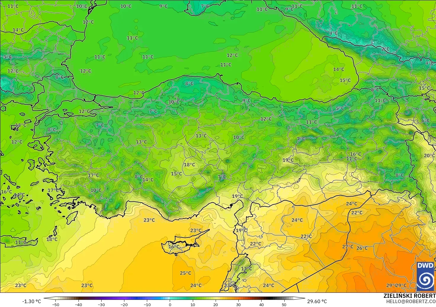 ICON modelo - Turquía, Temperatura a 850 hPa