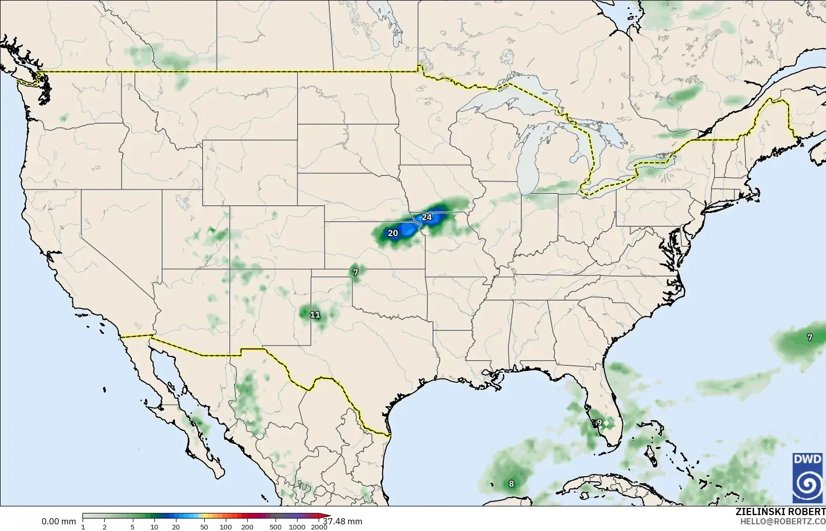 ICON modelo - Estados Unidos, Acumulación de precipitación