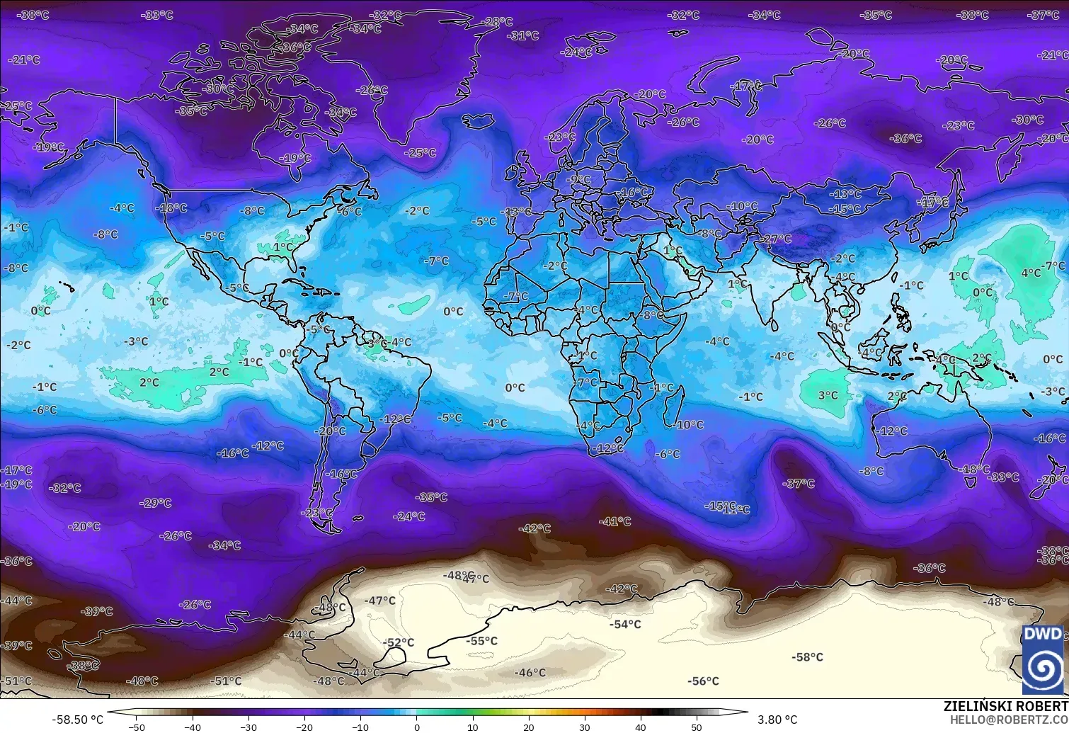 ICON modelo - Mundo, Temperatura a 500 hPa