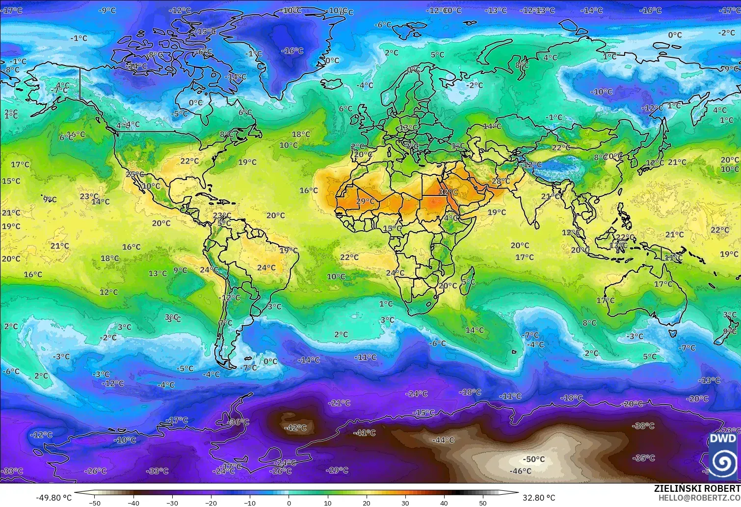 ICON modelo - Mundo, Temperatura a 850 hPa