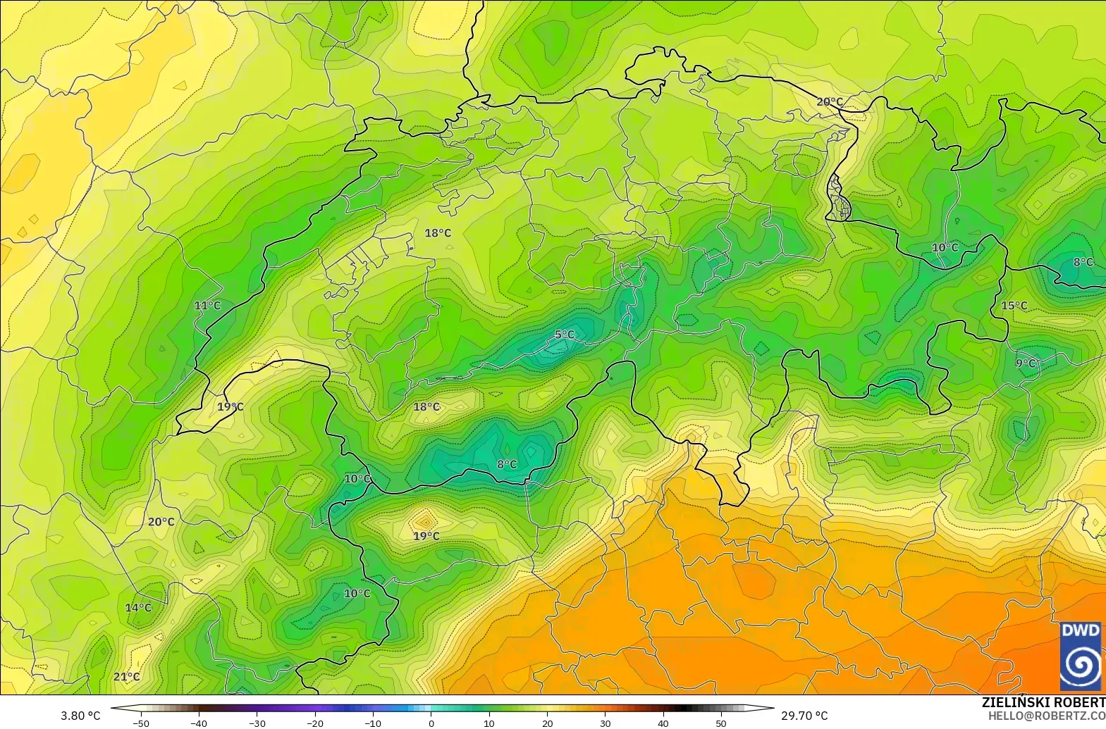 ICON modelo - Suiza, Temperatura a 2 m