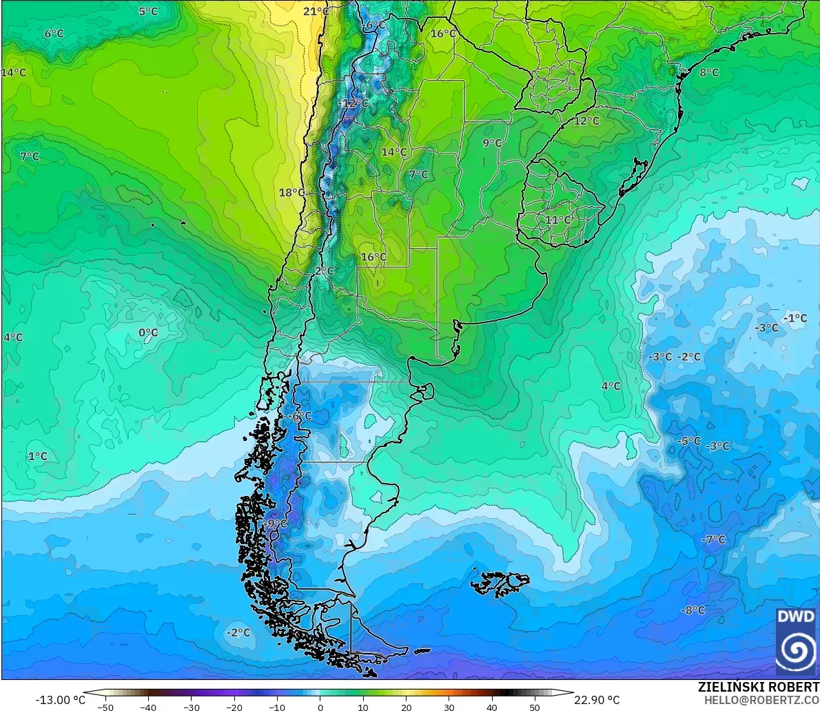 ICON modelo - Argentina, Temperatura a 850 hPa