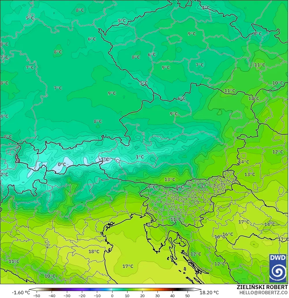 ICON modelo - Austria, Temperatura a 850 hPa
