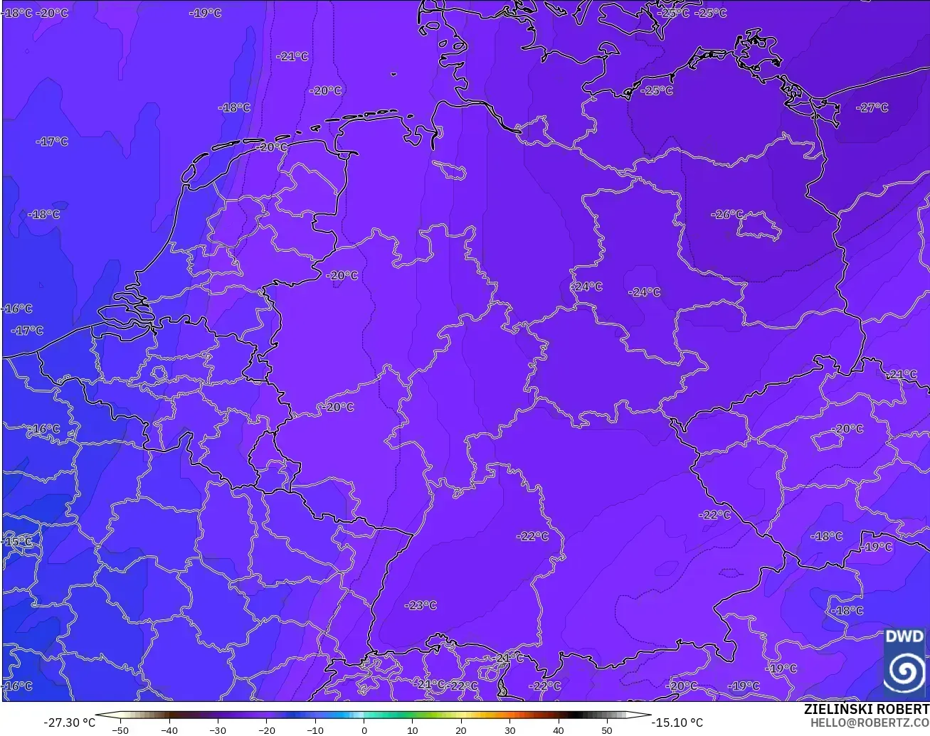 ICON modelo - Alemania, Temperatura a 500 hPa