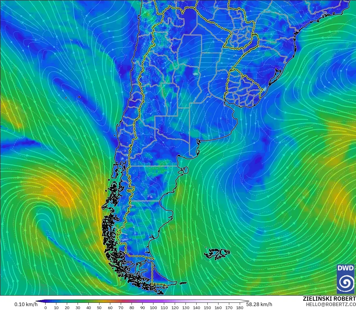 ICON modelo - Argentina, Viento a 10 m