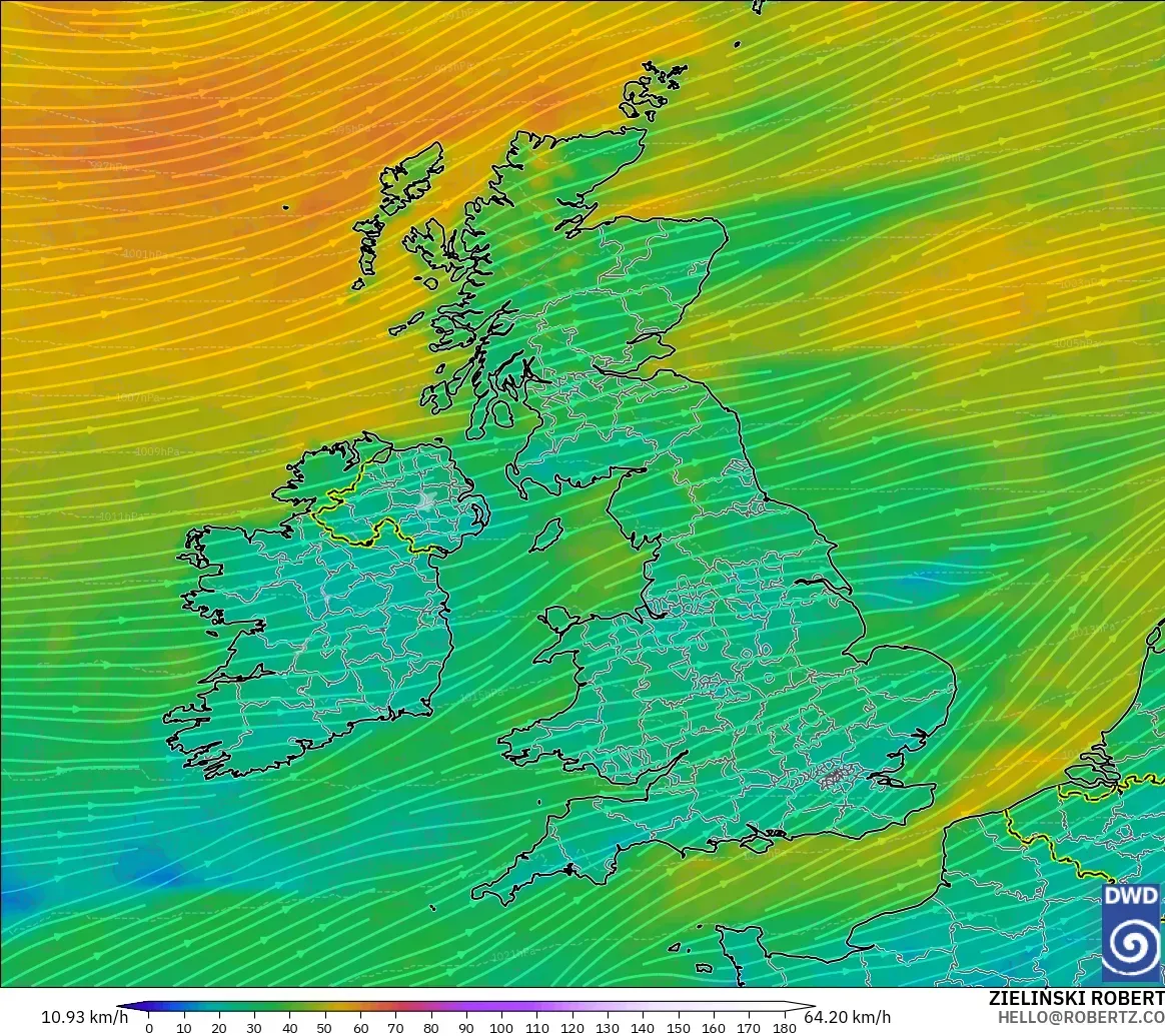 ICON modelo - Reino Unido, Viento a 10 m