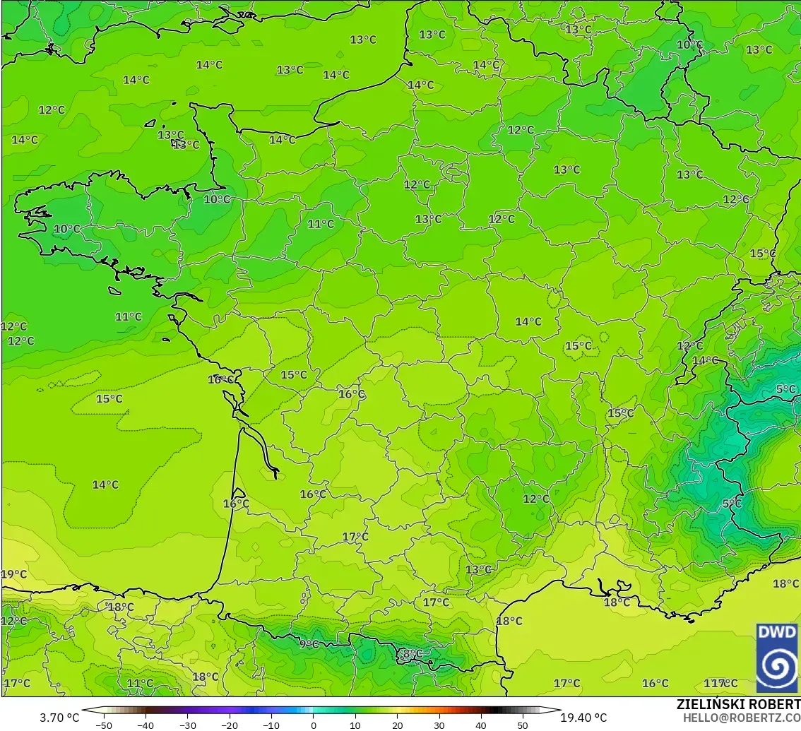 ICON modelo - Francia, Temperatura a 850 hPa