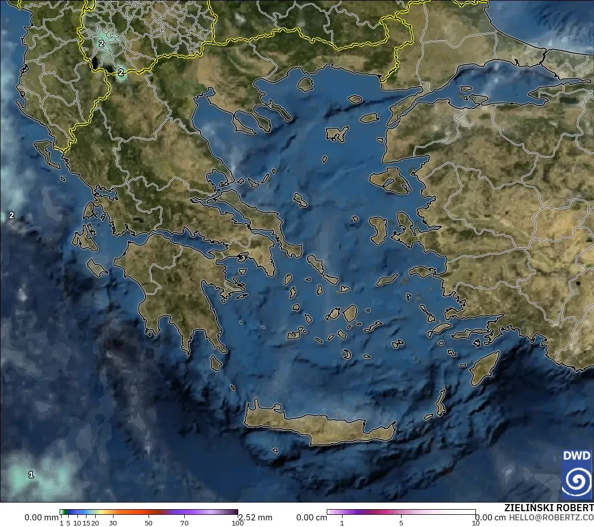 ICON modelo - Grecia, Precipitación, nubes y presión