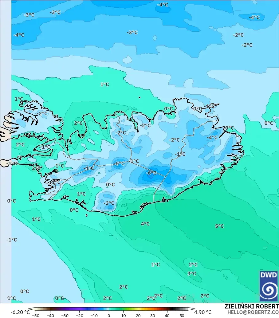 ICON modelo - Islandia, Temperatura a 850 hPa