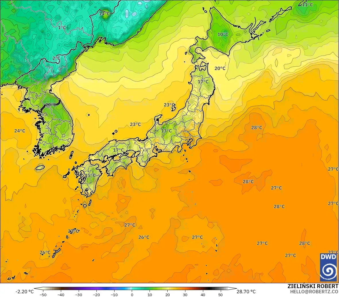 ICON modelo - Japón, Temperatura a 2 m