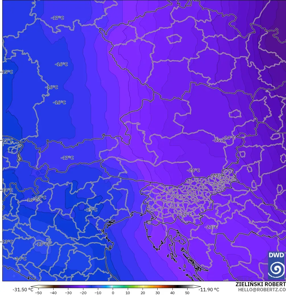 ICON modelo - Austria, Temperatura a 500 hPa