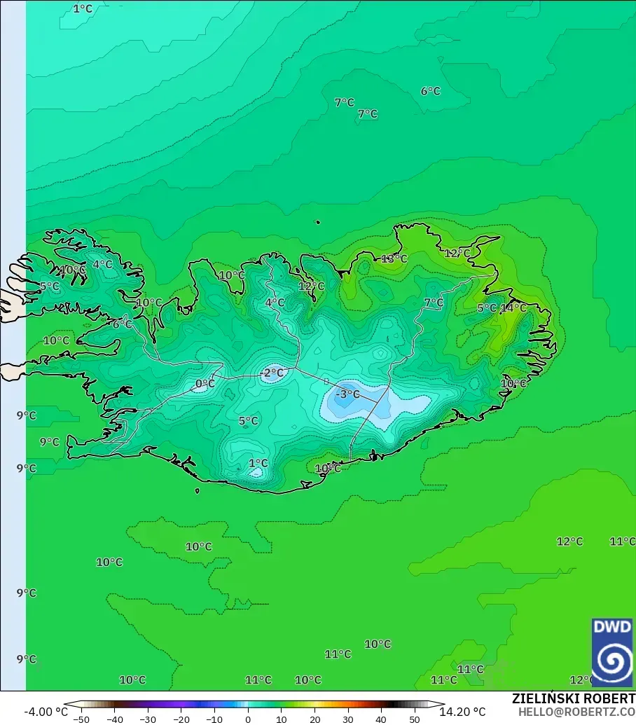 ICON modelo - Islandia, Temperatura a 2 m