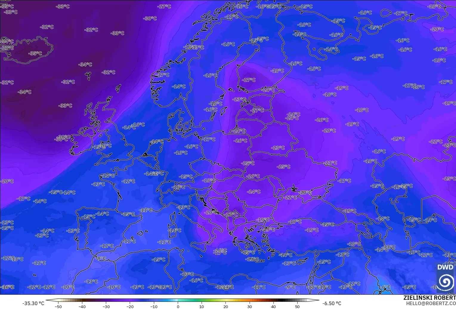 ICON modelo - Europa, Temperatura a 500 hPa