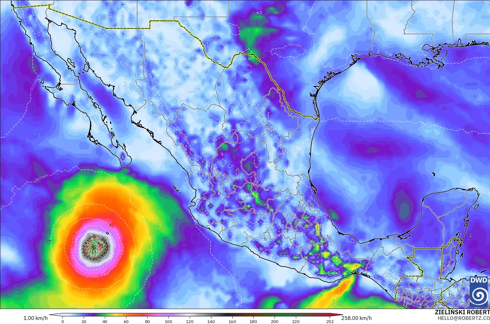 ICON modelo - México, Ráfagas de viento