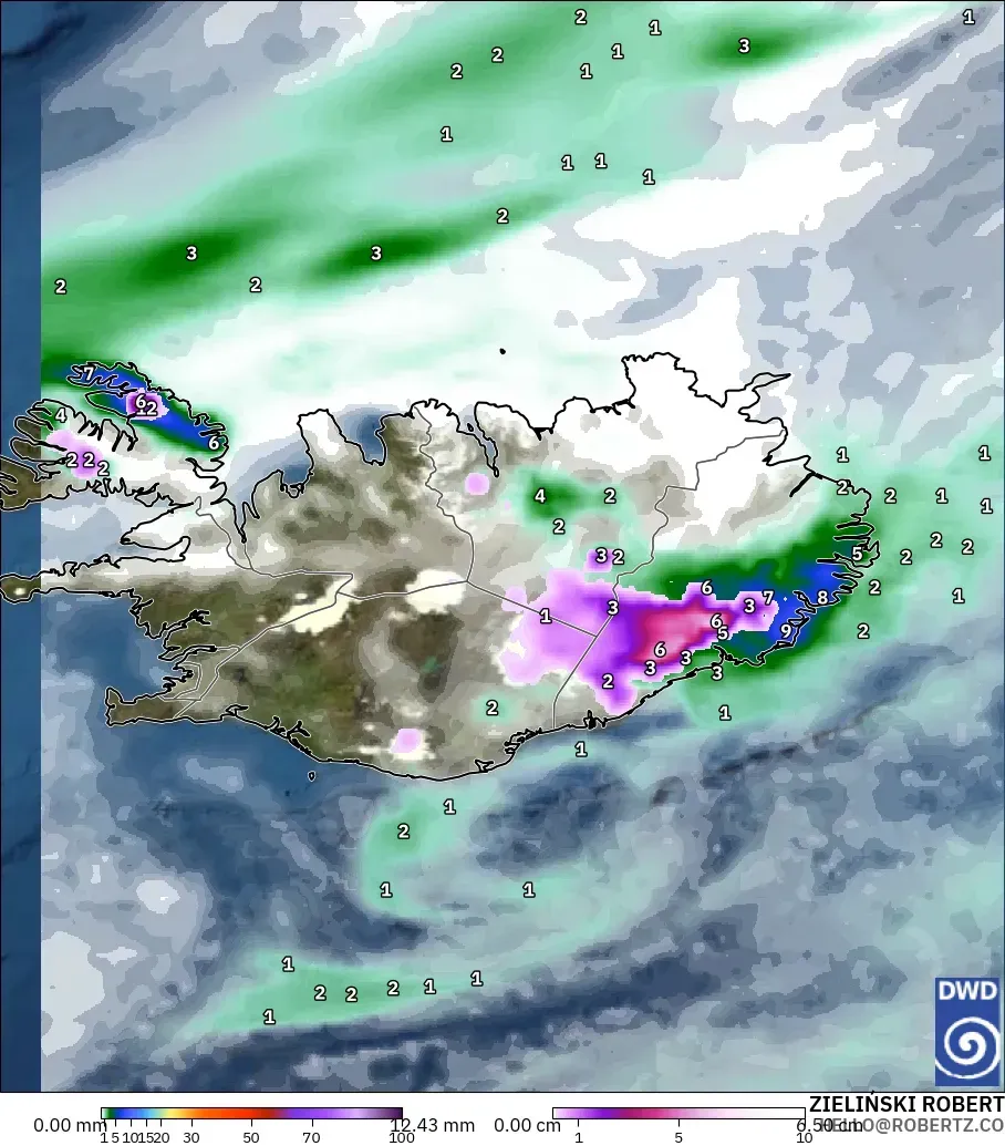 ICON modelo - Islandia, Precipitación, nubes y presión