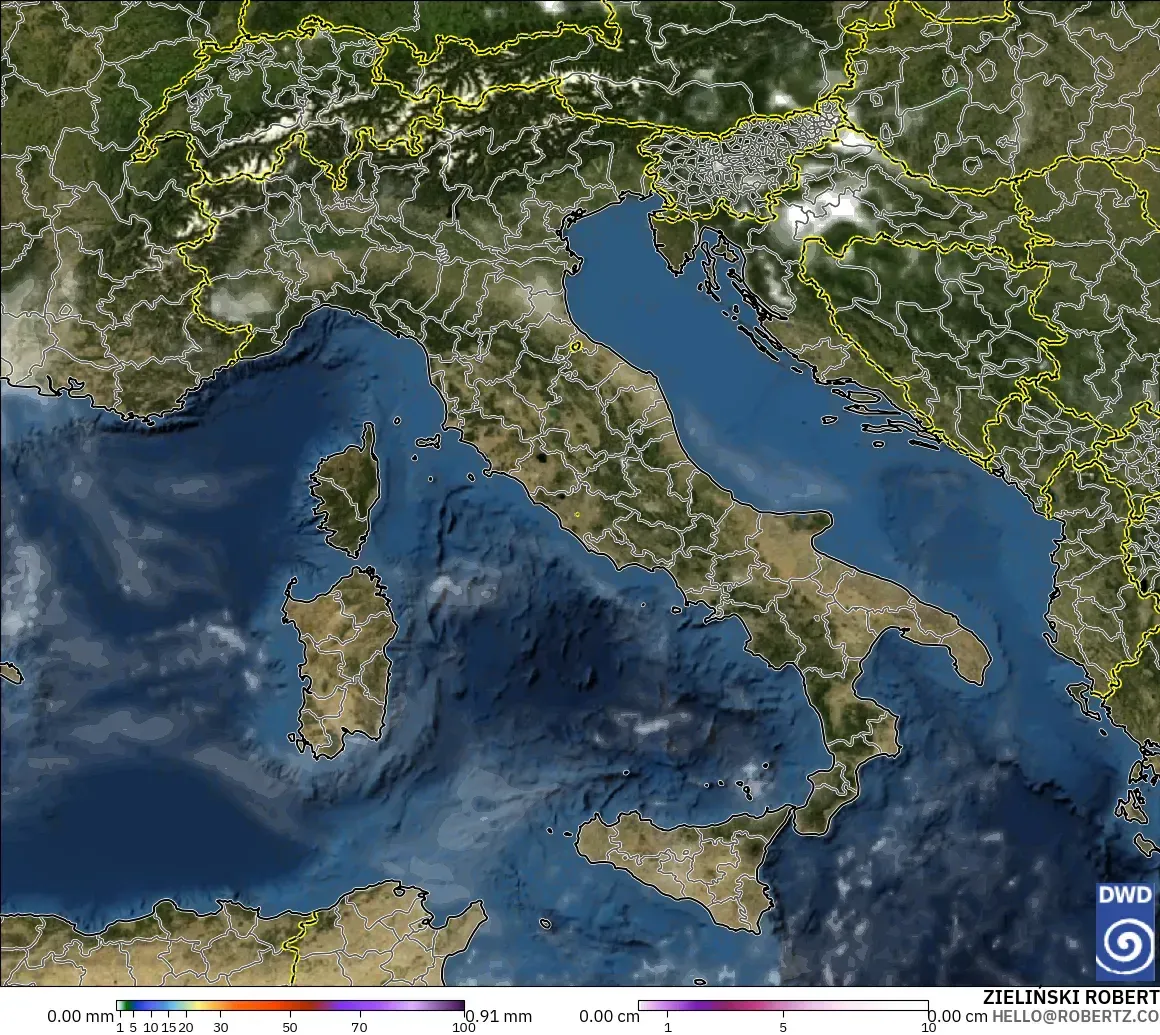 ICON modelo - Italia, Precipitación, nubes y presión