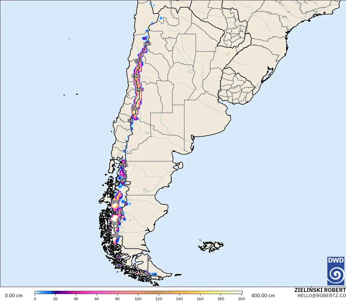 ICON modelo - Argentina, Profundidad de nieve