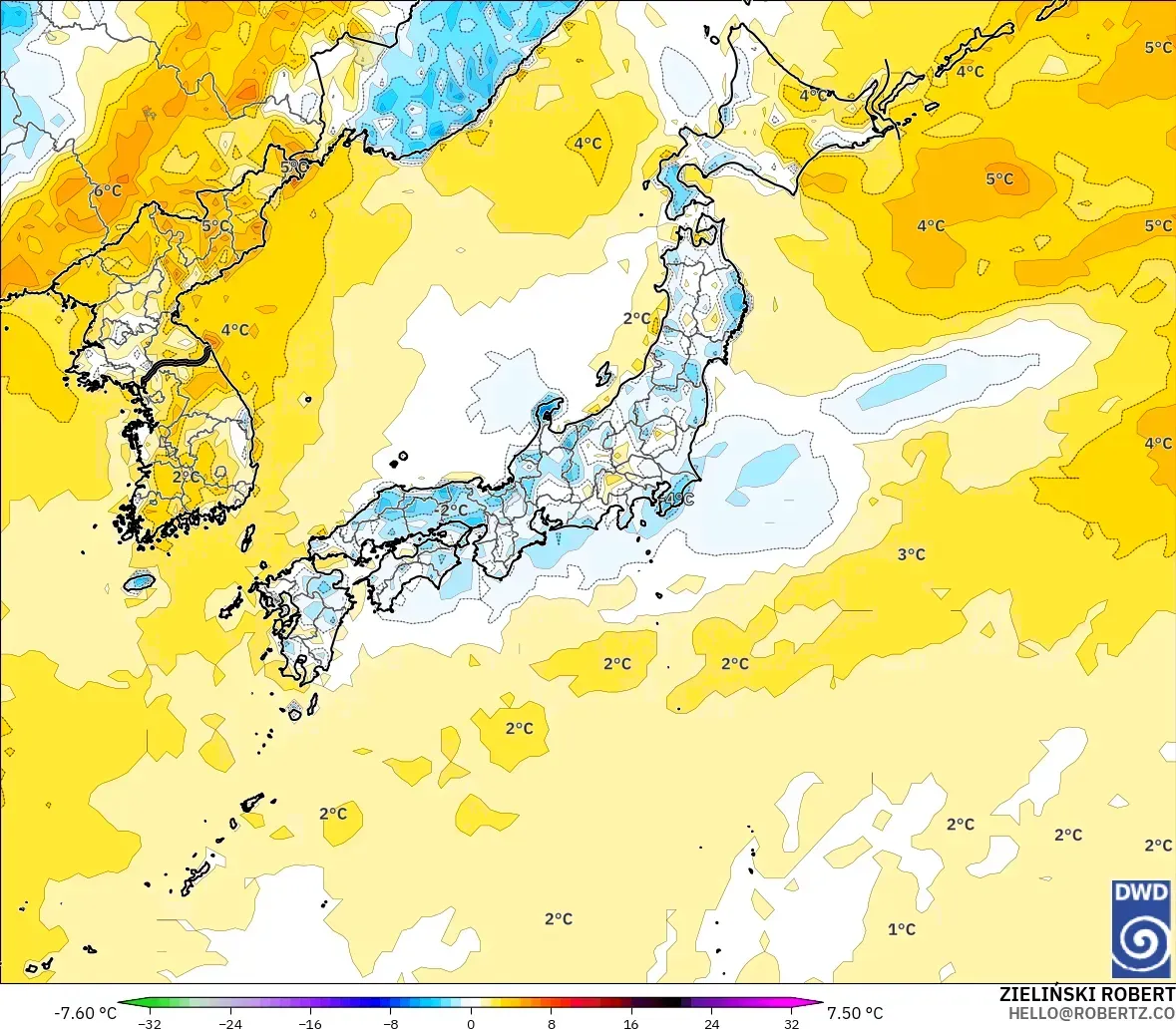 ICON modelo - Japón, Anomalía de temperatura a 2 m