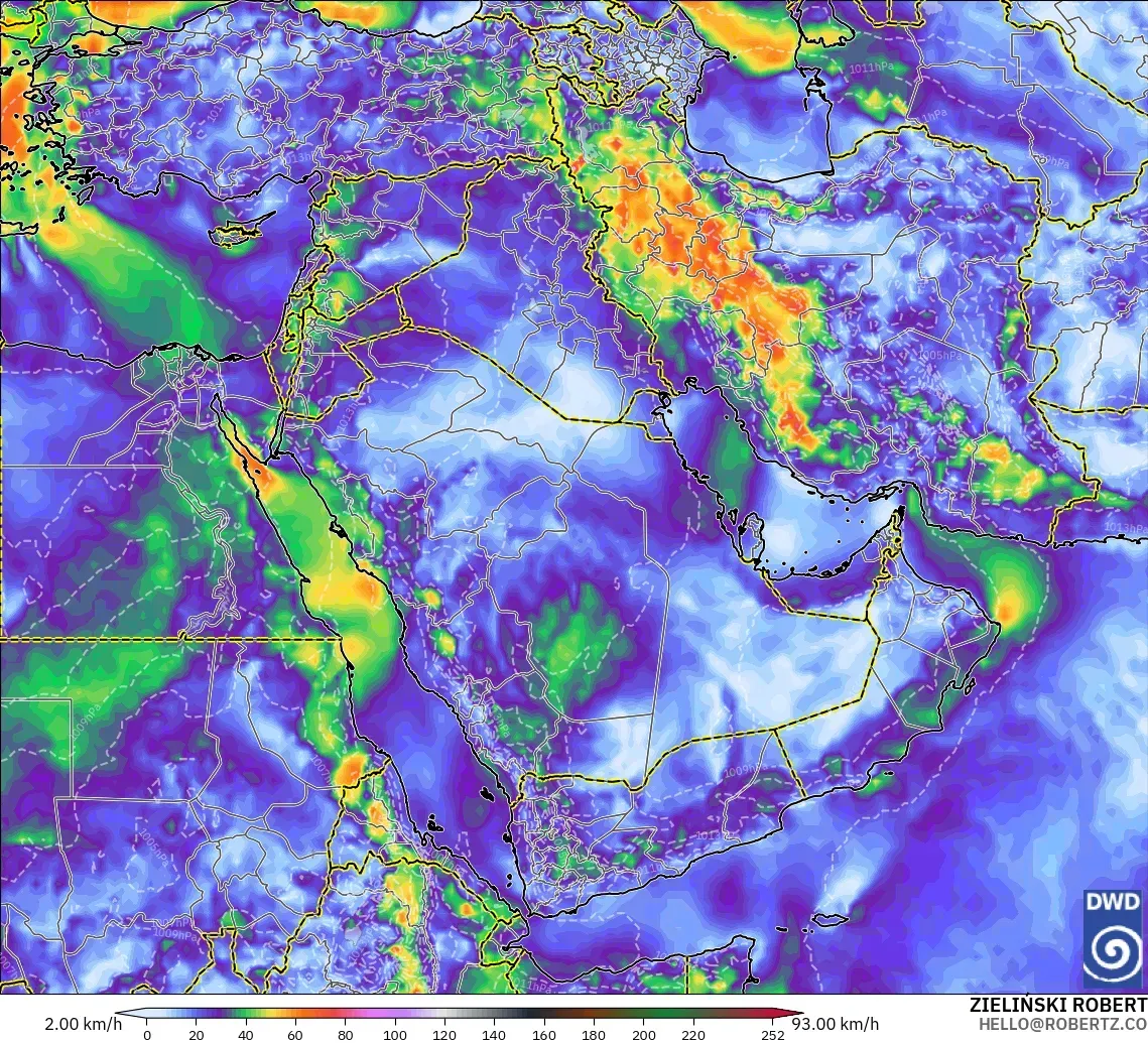 ICON modelo - Oriente Medio, Ráfagas de Viento Máximas