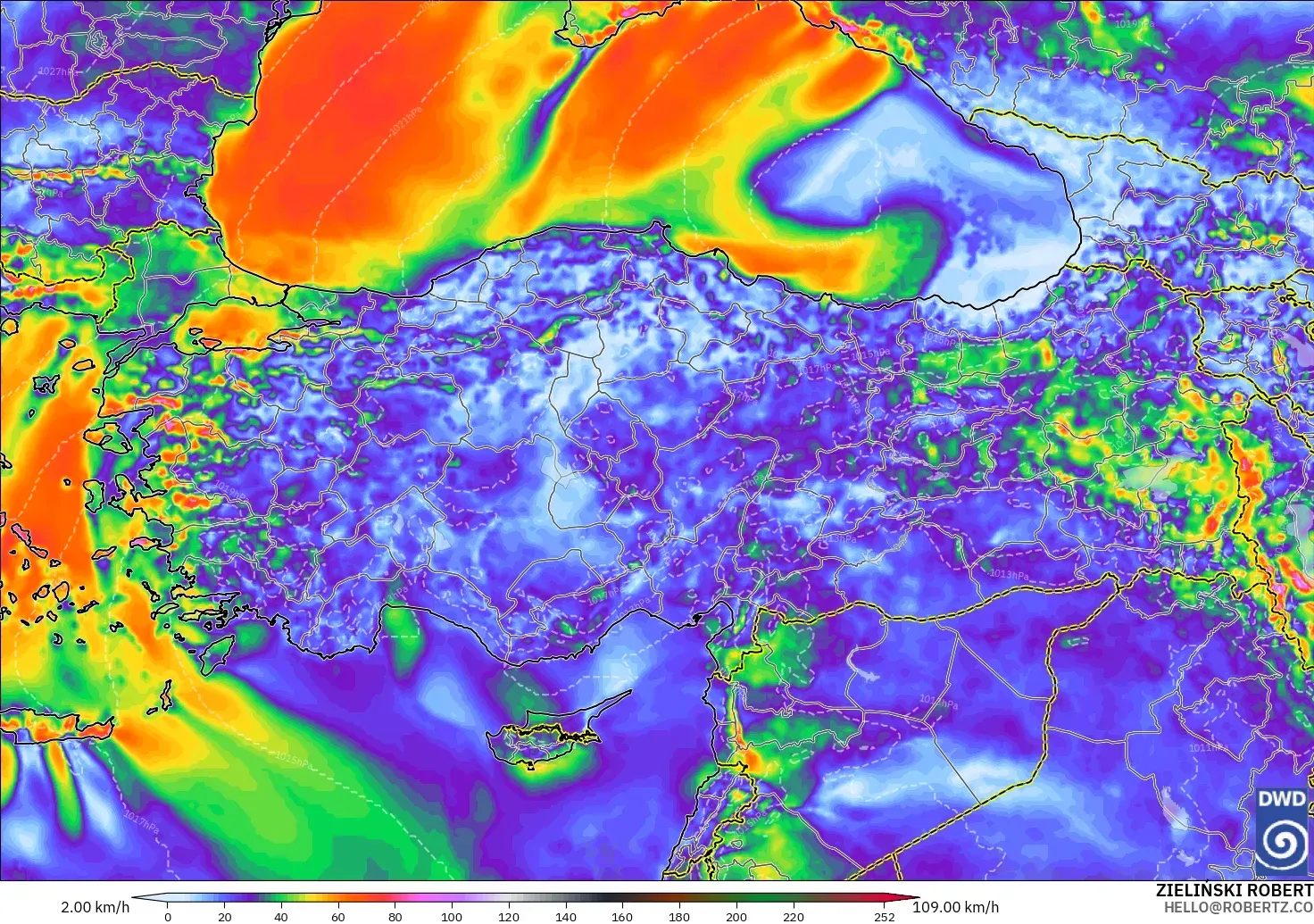 ICON modelo - Turquía, Ráfagas de Viento Máximas