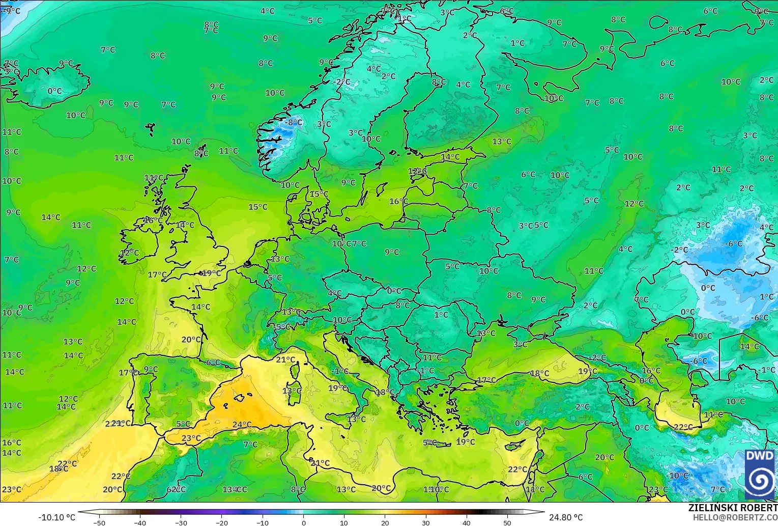ICON modelo - Europa, Punto de rocío a 2 m