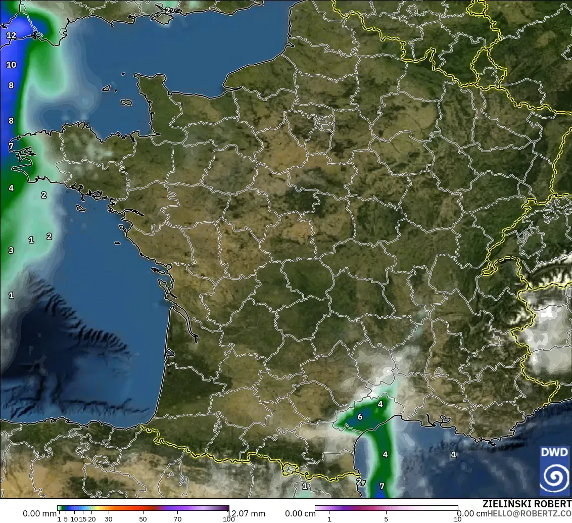 ICON modelo - Francia, Precipitación, nubes y presión