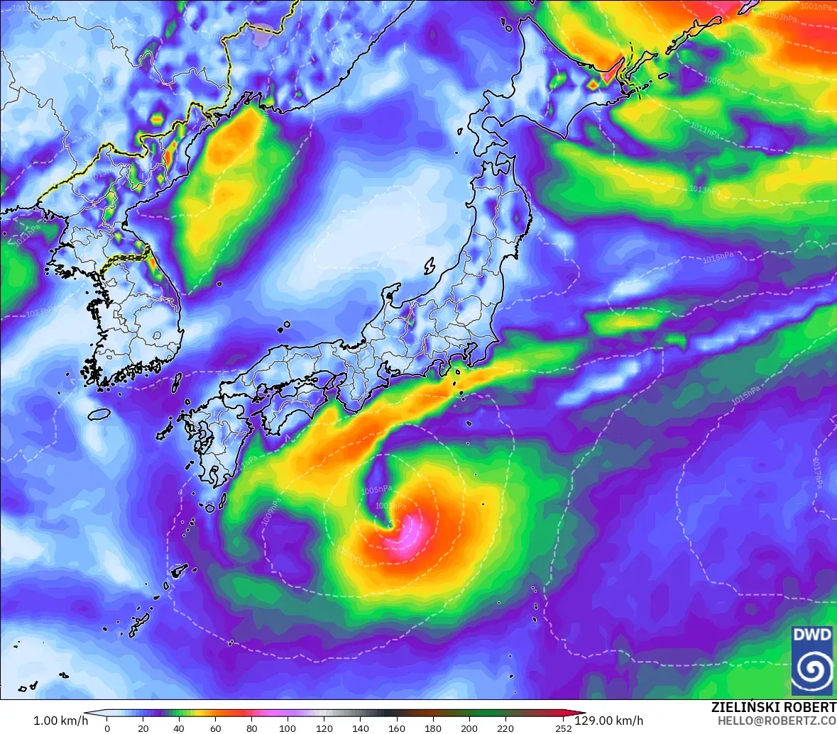 ICON modelo - Japón, Ráfagas de Viento Máximas