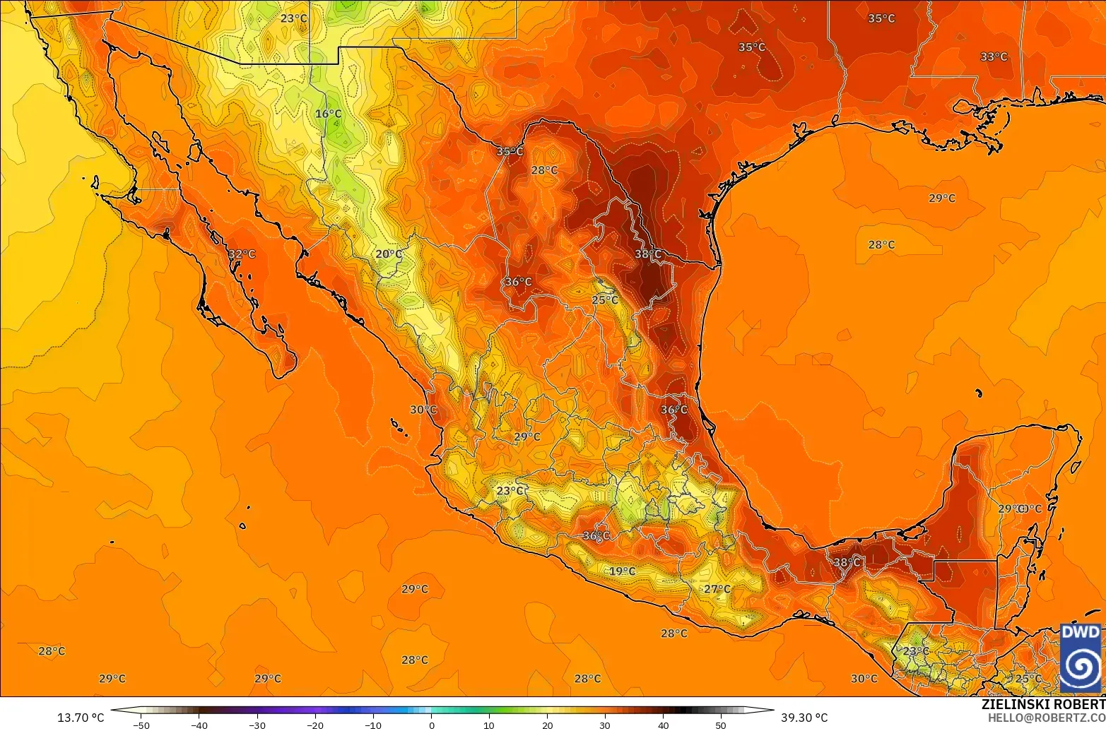 ICON modelo - México, Temperatura a 2 m